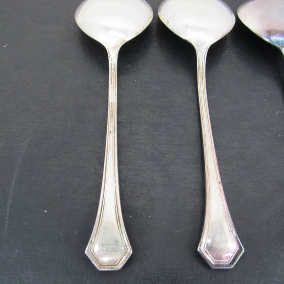 Reed & Barton Pompeian Greek Key & Scrollwork Design Soup Spoons Set of 4 Vntg - Picture 7 of 12